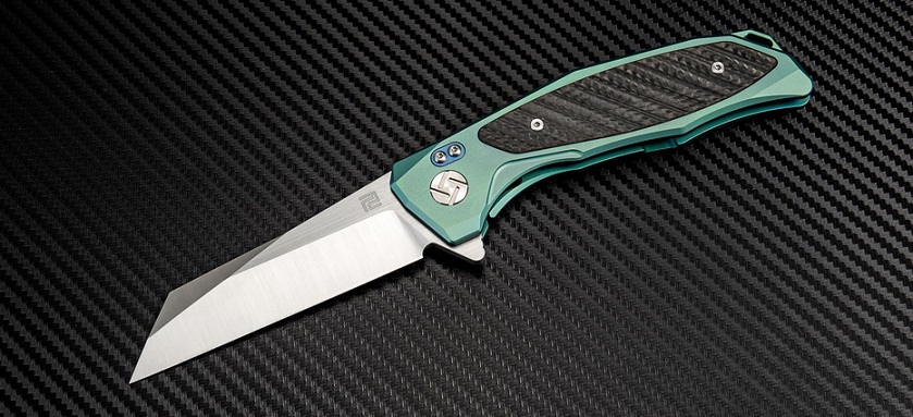 Artisan Megahawk Flipper Framelock Knife, M390, Titanium/CF, 1809GGNM