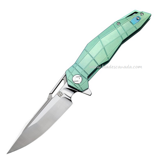 Artisan Pangolin Flipper Framelock Knife, S35VN, Titanium Green, ATZ1826GGNS