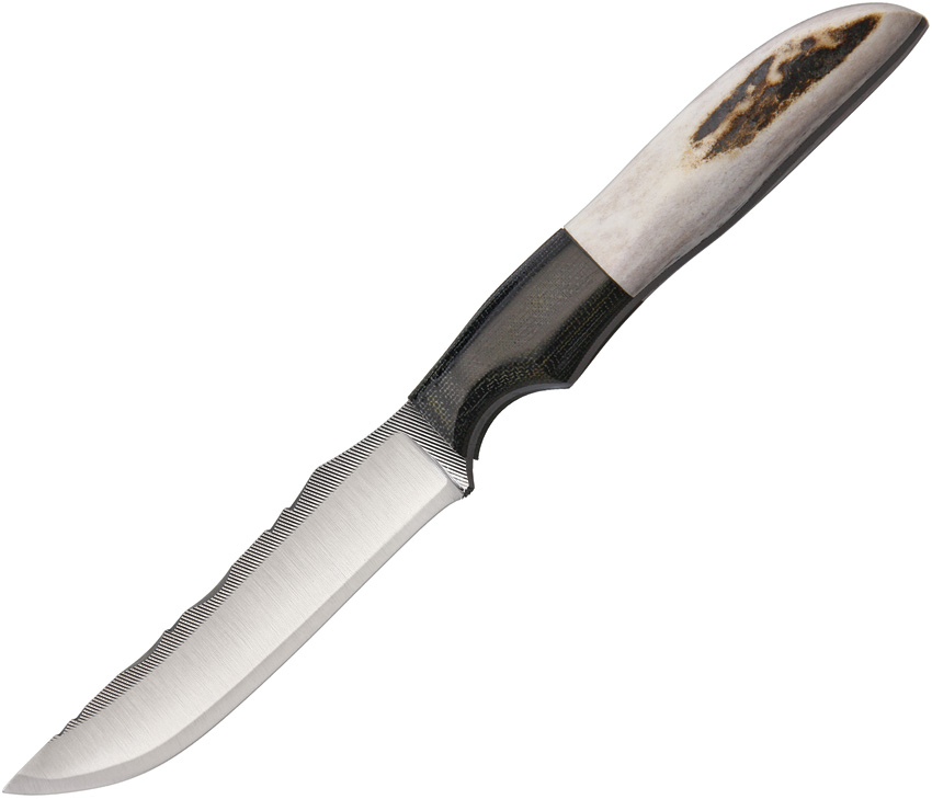 Anza Fixed Blade Knife, Carbon Steel, Elk Handle, Leather Sheath, AZ711E