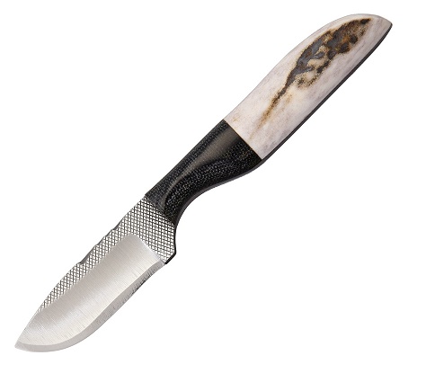 Anza Fixed Blade Knife, Carbon Steel, Elk/ Micarta Black, Leather Sheath, AZ81E