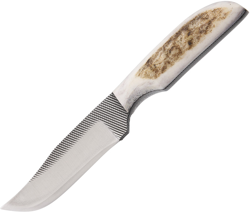 Anza Fixed Blade Knife, Carbon Steel, Elk Handle, Leather Sheath, AZLBKFE