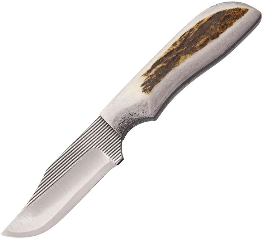Anza Fixed Blade Knife, Carbon Steel, Elk Handle, Leather Sheath, AZWK2FE