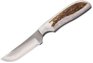 Anza Fixed Blade Knife, Carbon Steel, Elk Handle, Leather Sheath, AZWK3FE