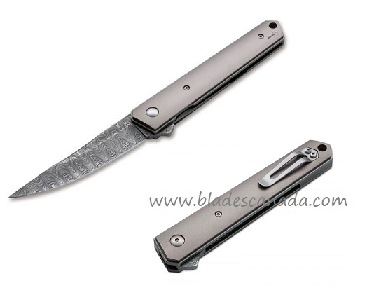 Boker Plus Kwaiken Flipper Folding Knife, Damascus Blade, Titanium, 01BO297DAM