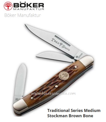 Boker Traditional Medium Stockman Slipjoint Knife, Stainless, Bone Handle, B-110727