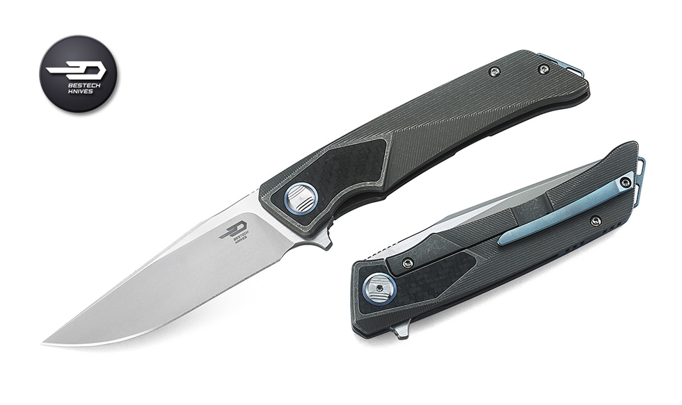 Bestech Sky Hawk Flipper Framelock Knife, S35VN Two-Tone, Titanium/CF, BT1804A