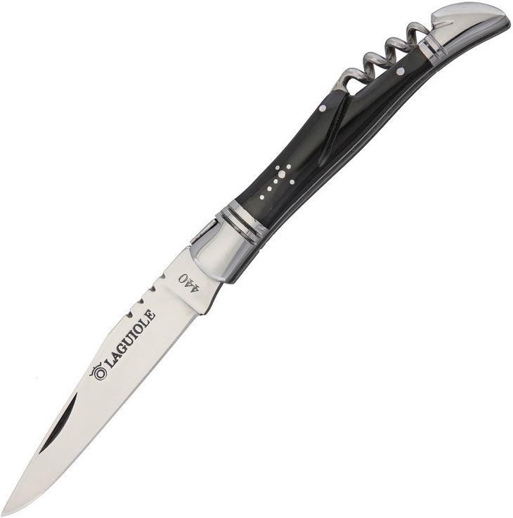 Baladeo Laguiole Folding Knife, Stainless, Black Horn Handle, Corkscrew, BALDUB041
