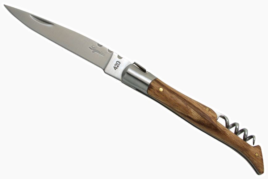 Baladeo Laguiole Folding Knife, 420 Stainless, Zebra Wood, Corkscrew, BALDUB042