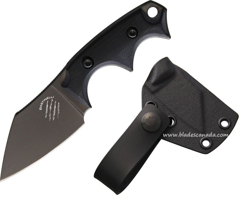 Bastinelli BB Drago Cutter Fixed Blade Knife, Black N690, Kydex Sheath, BAS10V2B