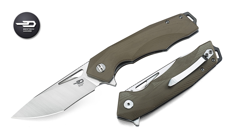 Bestech Toucan Flipper Folding Knife, D2 Two-Tone, G10 Beige, BG14C-1
