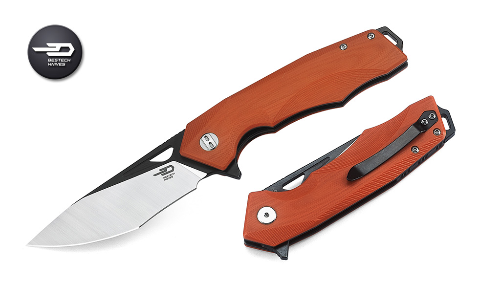 Bestech Toucan Flipper Folding Knife, D2 Two-Tone, G10 Orange, BG14D-2 - Click Image to Close