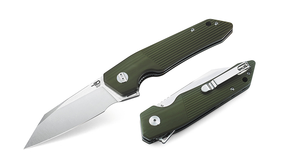 Bestech Barracuda Flipper Folding Knife, D2 Steel, G10 Green, BG15B-1