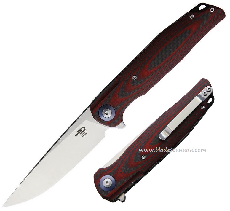 Bestech Ascot Flipper Folding Knife, D2, G10 Red/CF, BG19F