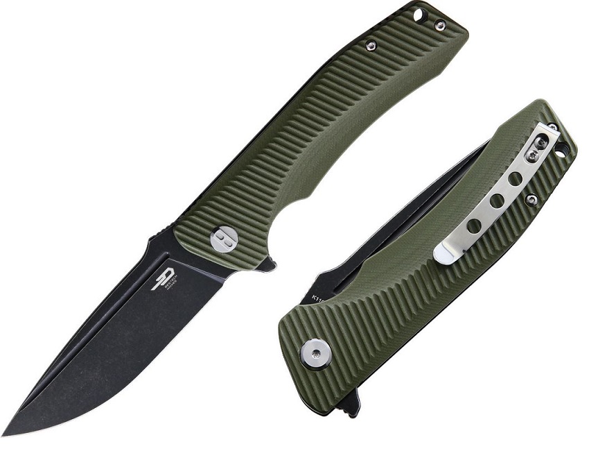 Bestech Mako Flipper Folding Knife, K110 Steel, G10 Green, BG27D