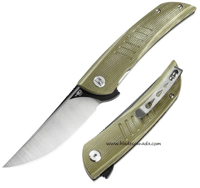 Bestech Swift Flipper Folding Knife, D2 Two-Tone, Micarta Green, BG30A-2