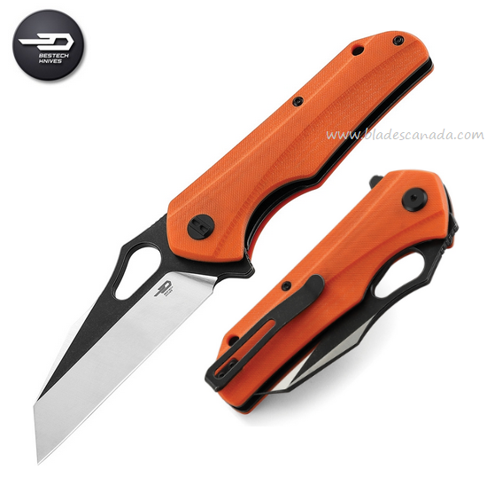Bestech Operator Flipper Folding Knife, D2 Black/Satin, G10 Orange, BG36D