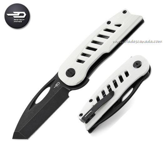 Bestech Explorer Flipper Folding Knife, D2 Black SW, G10 White, BG37E