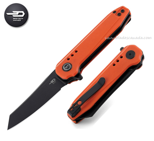 Bestech Syntax Flipper Folding Knife, 14C28N Sandvik Black SW, G10 Orange, BG40C
