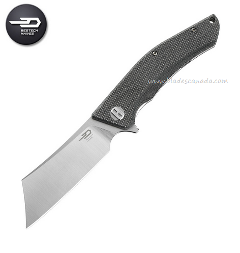 Bestech Cubis Flipper Folding Knife, D2 SW/Satin, Micarta Black, BG42A