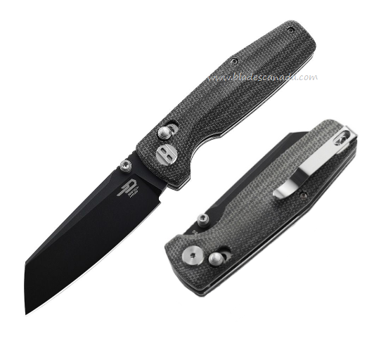 Bestech Slasher Folding Knife, D2 Black SW, Micarta Black, BG43A-2