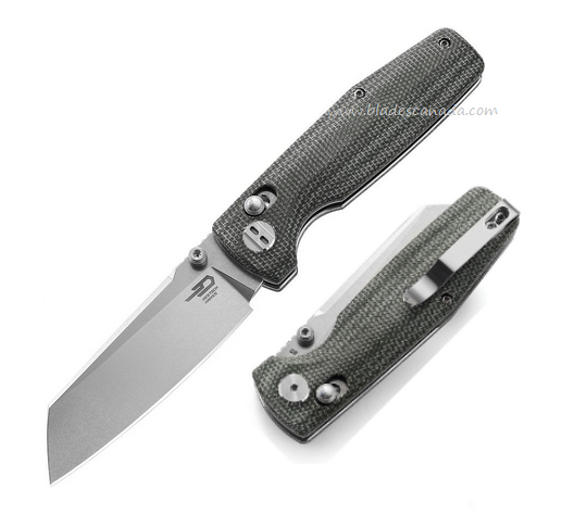 Bestech Slasher Folding Knife, D2 SW, Micarta Green, BG43B-1