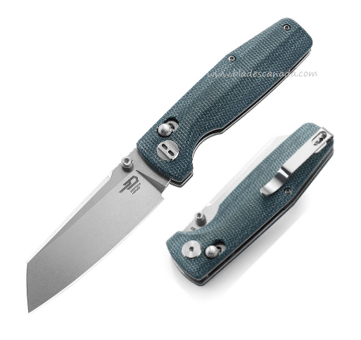Bestech Slasher Folding Knife, D2 SW, Micarta Blue, BG43C-1