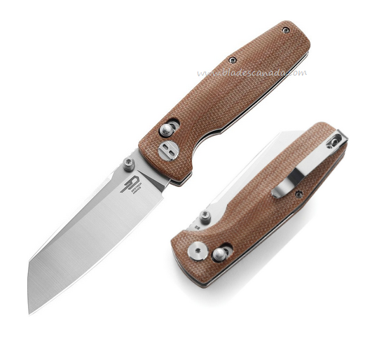 Bestech Slasher Folding Knife, D2 Satin, Micarta Natural, BG43D