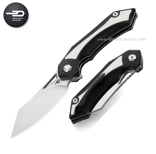 Bestech Kasta Flipper Folding Knife, 154CM Satin, G10 White/Black, BG45A