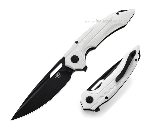 Bestech Ornetta Flipper Folding Knife, D2 Black, G10 White, BG50E