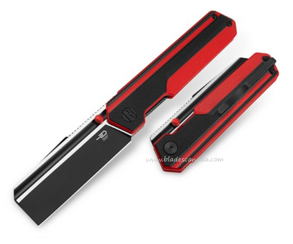 Bestech Tardis Folding Knife, D2 Black/Satin, G10 Black/Red, BG54E