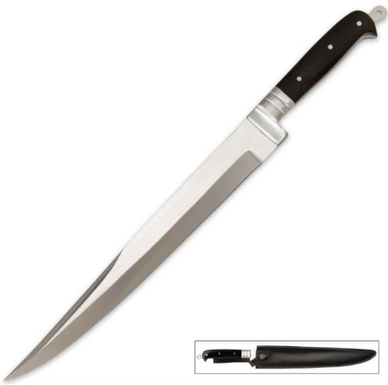 Arabian Khyber Bowie Fixed Blade Knife, 18.75" Overal, Leather Sheath, BK1984