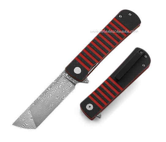 Bestech Titan Flipper Folding Knife, Damascus, Carbon Fiber/G10 Red, BL05B