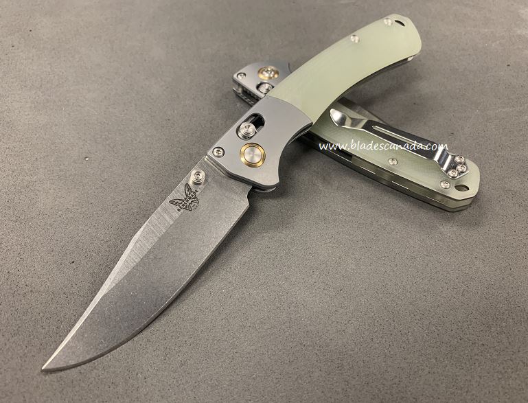 Benchmade Mini Crooked River Folding Knife, 20CV, G10 Jade, 15085CU1 - Click Image to Close