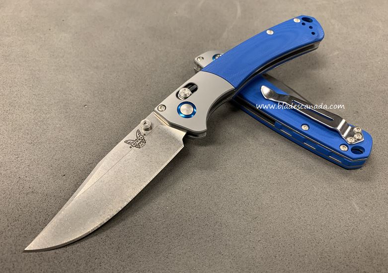 Benchmade Mini Crooked River Folding Knife, S90V, G10 Blue, BM15085CU11