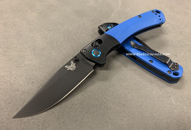 Benchmade Mini Crooked River Folding Knife, S90V, G10 Blue, 15085CU12