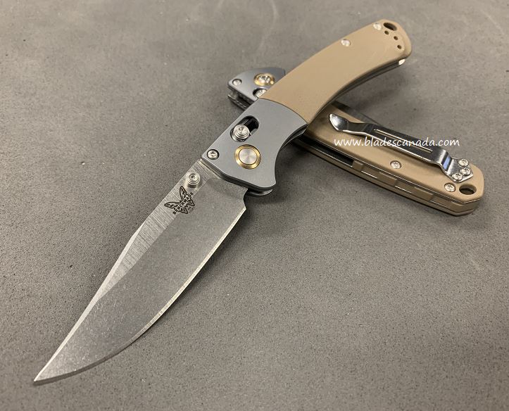 Benchmade Mini Crooked River Folding Knife, 20CV, G10 Tan, BM15085CU17