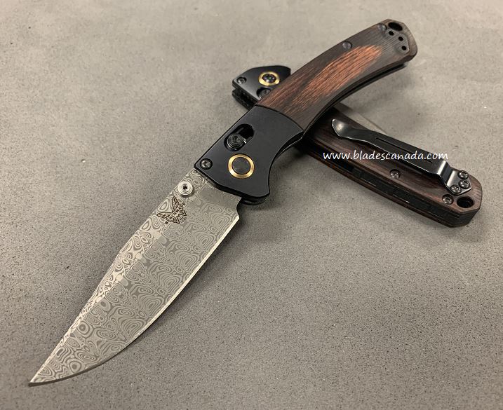Benchmade Mini Crooked River Folding Knife, Damascus Blade, Dymondwood Handle, BM15085CU27