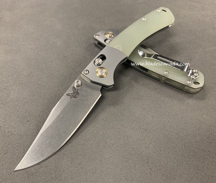 Benchmade Mini Crooked River Folding Knife, S90V, G10 Jade, 15085CU3