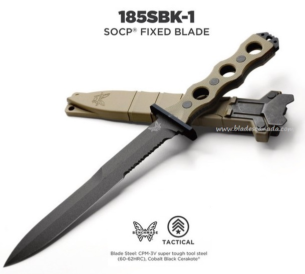 (Coming Soon) Benchmade SOCP 185 Fixed Blade Knife, CPM-3V Steel, G10 Tan, BM185BK-1
