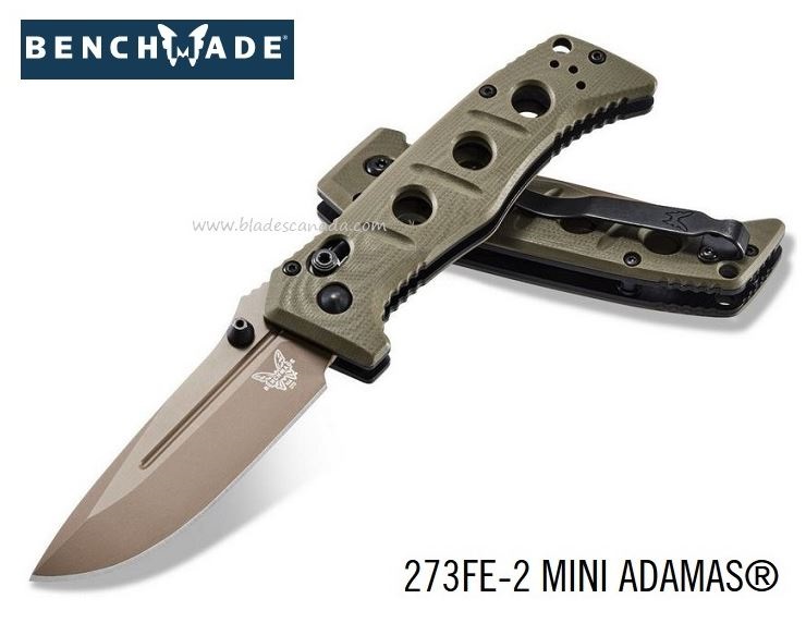 Benchmade Mini Adamas Folding Knife, CPM CruWear FE, G10 OD Green, 273FE-2