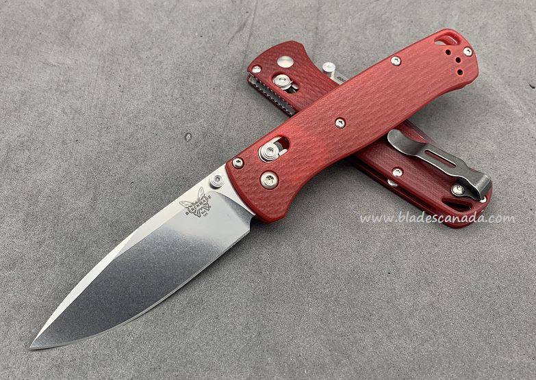 Benchmade Bugout Folding Knife, 20CV, Red G10, Satin Thumbstud & Standoffs, 535CU118 - Click Image to Close