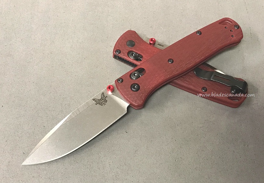 Benchmade Bugout Folding Knife, 20CV, G10 Red, Red Thumbstud & Standoffs, 535CU121 - Click Image to Close