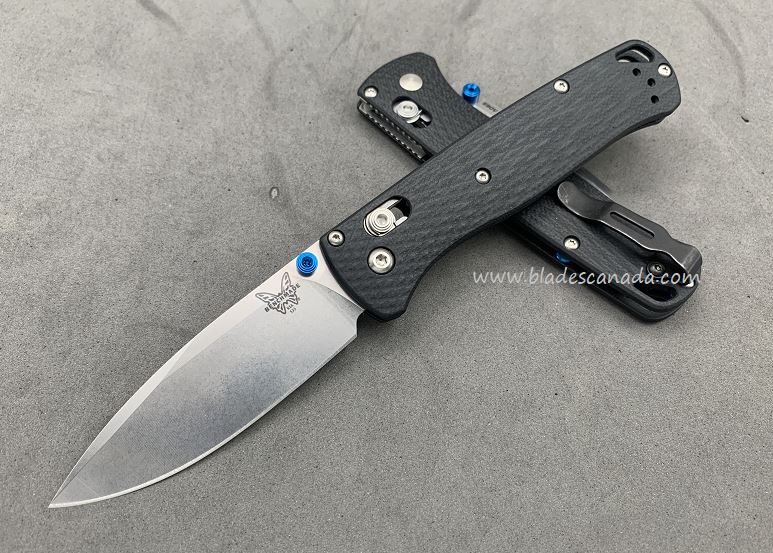 Benchmade Bugout Customized Folding Knife, S90V Satin, Black G10, Blue Thumbstud & Standoffs, 535CU220