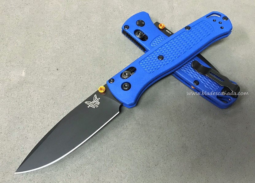 Benchmade Bugout Folding Knife, 20CV, Blue Handle, Orange Thumbstud & Standoffs, BM535CU46