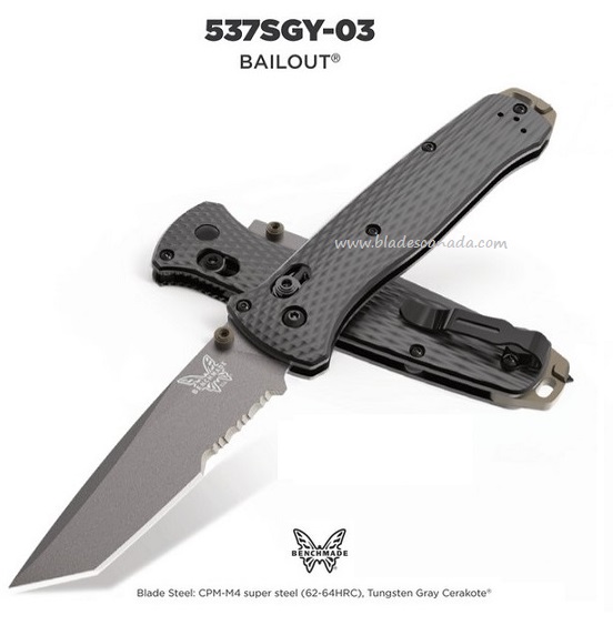 (Coming Soon) Benchmade Bailout Folding Knife w/Serration, M4 Steel, Aluminum Handle, 537SGY-03