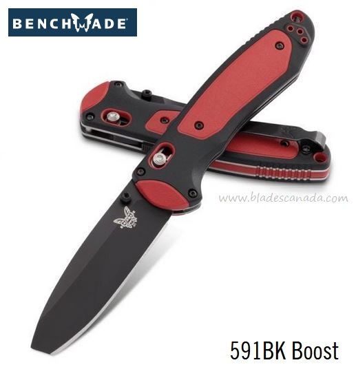 Benchmade Boost Pry Tip Folding Knife, Assisted Opening, CPM 3V, Red/Black Handle, BM591BK