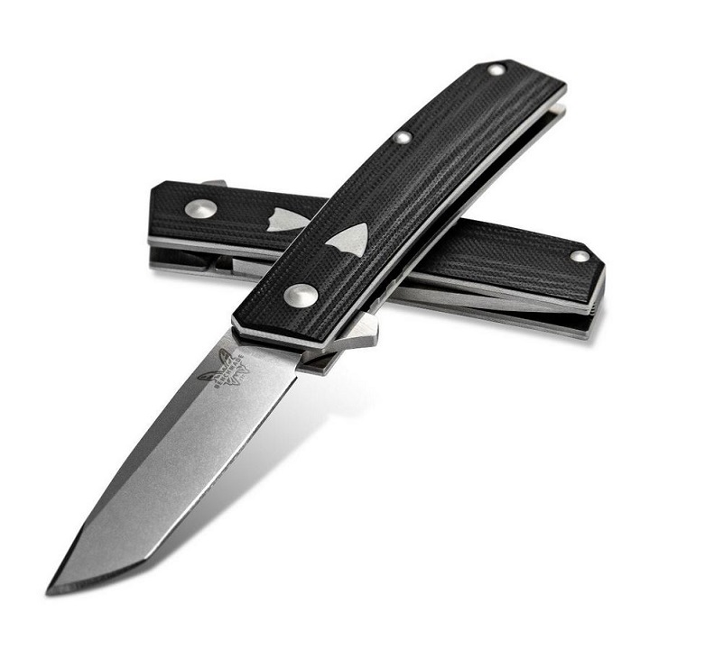 Benchmade Tengu Folding Knife, CPM 20CV, G10 Black, Leather Pouch, BM601