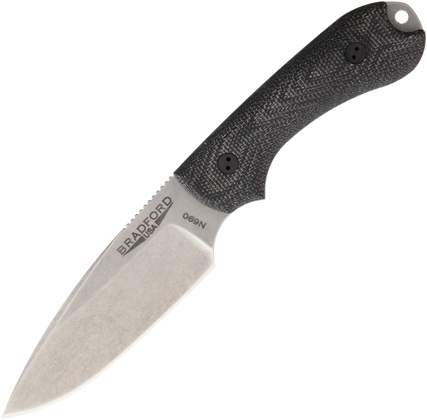 Bradford Guardian 3 Fixed Blade Knife, N690, 3D Micarta Black, Leather Sheath, BRAD3FE101