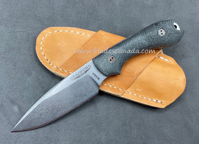 Bradford Guardian 3 False Edge Knife, M390 Stonewash, 3D Black Micarta, 3FE-101-M390