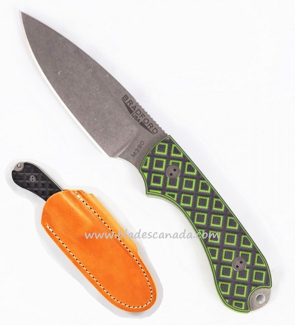 Bradford Guardian 3 Sabre Knife, M390 Stonewash, Toxic Green/Black Textured G10, 3S-010-M390